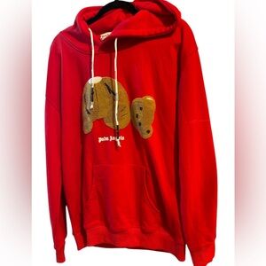 PALM ANGELS TEDDY BEAR  RED HOODIE Sz L